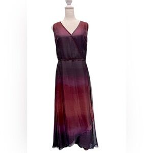 Kay Unger New York Burgundy to Deep Purple Ombré Sleeveless Wrap Dress Sz 10 NEW